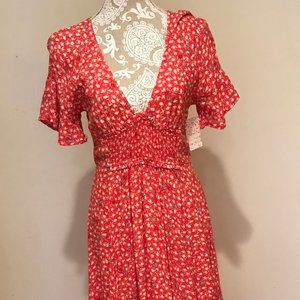 Free People In Full Bloom Dress-Red Combo Maxi Dress Size Medium NWT $148